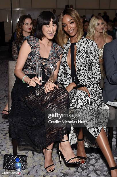 Eva Chen and Jourdan Dunn attend the The Daily Front Row's 4th Annual Fashion Media Awards at Park Hyatt New York on September 8, 2016 in New York...