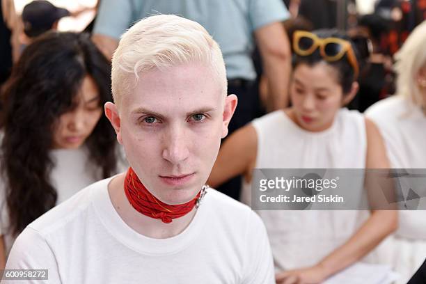 Nicholas McKinnon attends the Creatures of Comfort - Front Row - September 2016 - New York Fashion Week at Industria Studios on September 8, 2016 in...