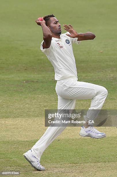 Manish Pandey of India A bowls during the Cricket Australia via Getty Images Winter Series match between Australia A and India A at Allan Border...