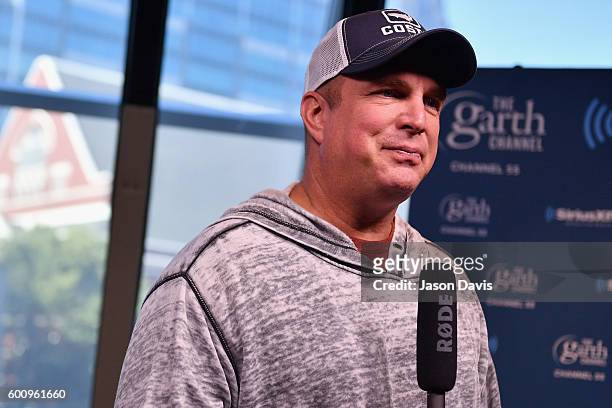 Garth Brooks is interviewed at SiriusXM Studios in Nashville to launch SiriusXM's The Garth Channel, Sirius XM Channel 55 on September 8, 2016 in...