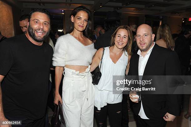 Katie Holmes , Leslie Sloane, and Noah Tepperberg attend the Avra Madison grand opening party on September 8, 2016 in New York City.