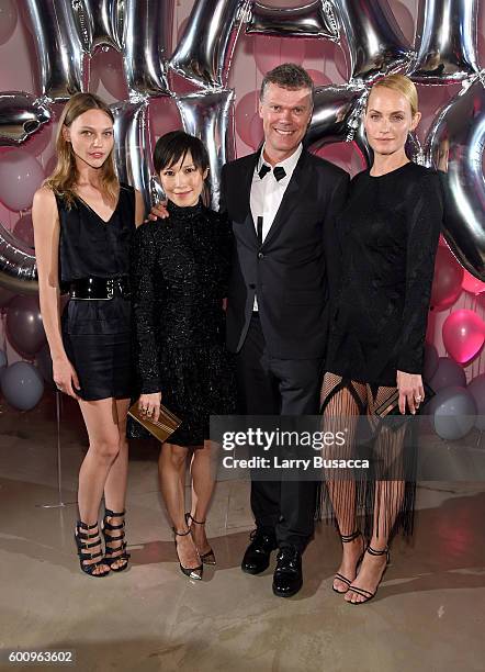 Sasha Pivovarova, Jimmy Choo Creative Director Sandra Choi, Jimmy Choo CEO Pierre Denis, and Amber Valletta attend the Jimmy Choo 20th Anniversary...