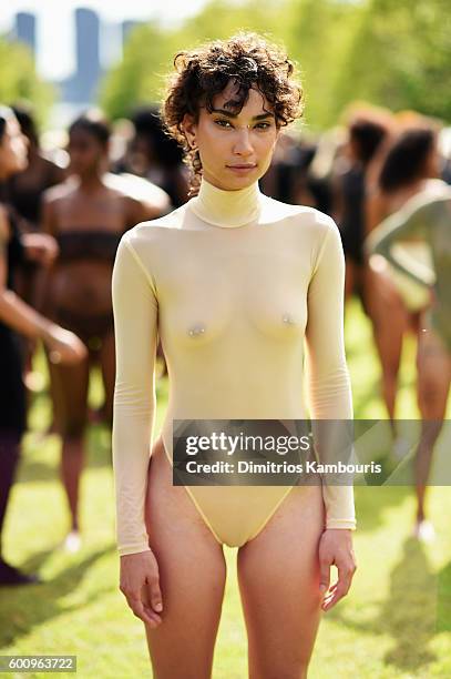 Model poses on the runway at the Kanye West Yeezy Season 4 fashion show on September 7, 2016 in New York City.