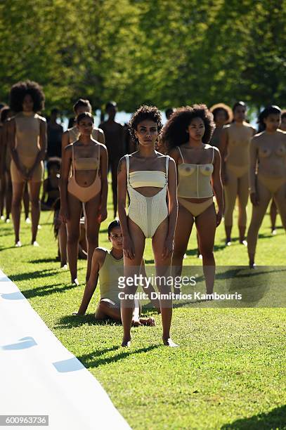 Models walk the runway at the Kanye West Yeezy Season 4 fashion show on September 7, 2016 in New York City.