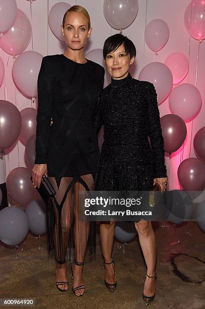 Amber Valletta and Jimmy Choo Creative Director Sandra Choi attend the Jimmy Choo 20th Anniversary Event during New York Fashion Week on September 8,...