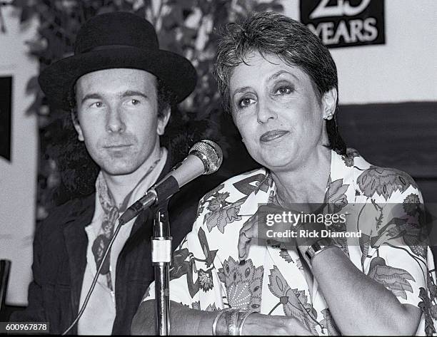 S the Edge along with Singer/Songwriter Joan Baez attend a press conference discussing The Conspiracy of Hope tour celebrating Amnesty...