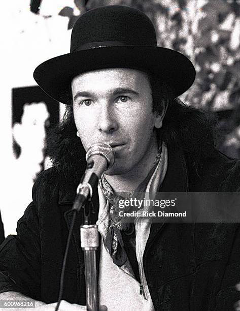 S the Edge attends a press conference discussing The Conspiracy of Hope tour celebrating Amnesty International's 25th anniversary at The MLK Center...