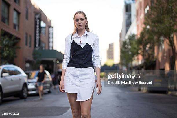 Tiernan Cowling is seen wearing Jaqumus & YSL attending R13 during New York Fashion Week S/S 2017 on September 7, 2016 in New York City.