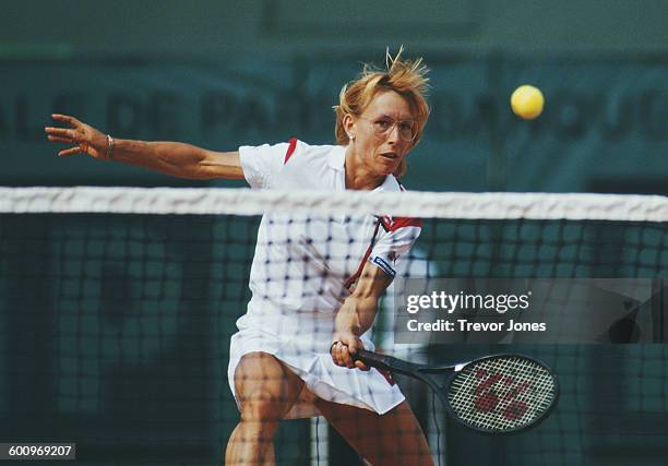 Martina Navratilova of the United States during the Women's Singles Semi Final match against Chris Evert at the French Open Tennis Championship on 5...