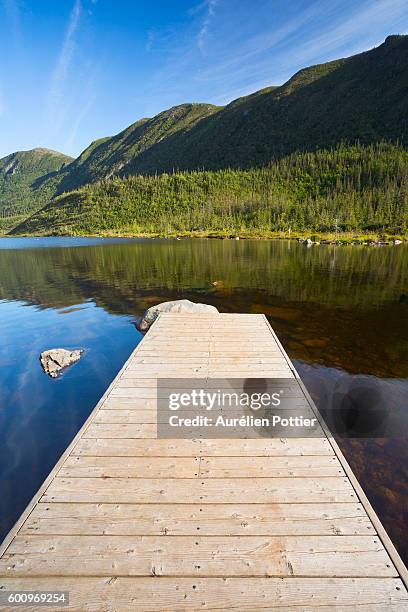 lac-aux-américains, pier - parc national de la gaspésie stock pictures, royalty-free photos & images