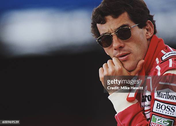 Ayrton Senna of Brazil, driver of the Honda Marlboro McLaren McLaren MP4/7A Honda V128 during tyre testing for the British Grand Prix on 7 July 1992...
