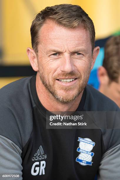 Gary Rowett manager of Birmingham City looks on during the Pre-Season Friendly between Port Vale and Birmingham City at Vale Park on July 27, 2016 in...