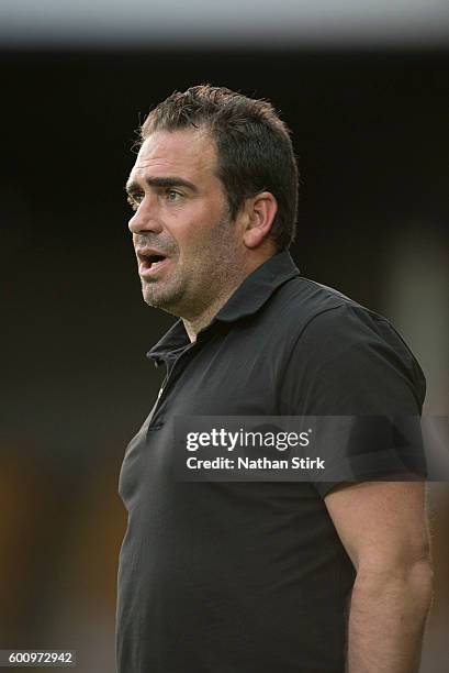Bruno Ribeiro, manager of Port Vale looks on during the Pre-Season Friendly between Port Vale and Birmingham City at Vale Park on July 27, 2016 in...