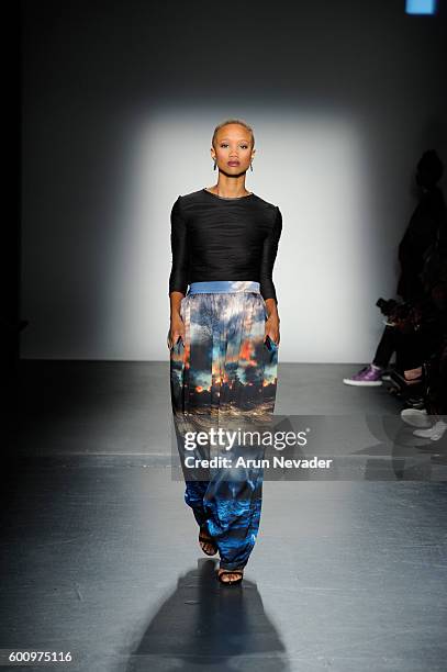 Model walks the runway for Terese Sydonna at the Harlem's Fashion Row fashion show during New York Fashion Week September 2016 at Pier 59 on Thursday...