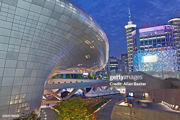 eulji-ro from dongdaemun design plaza - south korea culture stock pictures, royalty-free photos & images