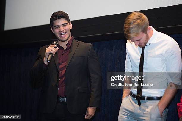 Actors Daniel Vasquez and Chandler Massey attend the Premiere of Vision Films' "The Standoff" on September 8, 2016 in Los Angeles, California.