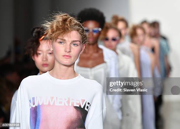 Models walk the runway at the Adam Selman fashion show during New York Fashion Week September 2016 at Milk Studios on September 8, 2016 in New York...