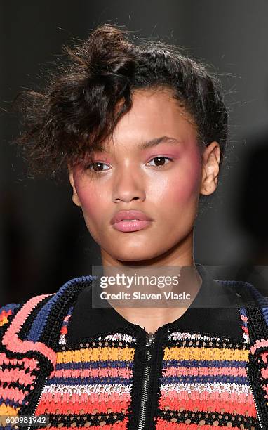 Model walks the runway at the Adam Selman fashion show during New York Fashion Week September 2016 at Milk Studios on September 8, 2016 in New York...