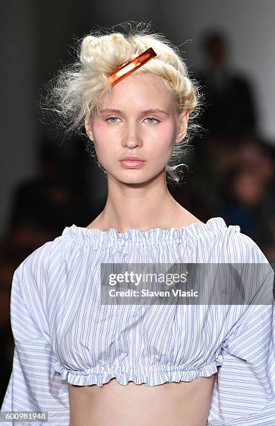 Model walks the runway at the Adam Selman fashion show during New York Fashion Week September 2016 at Milk Studios on September 8, 2016 in New York...