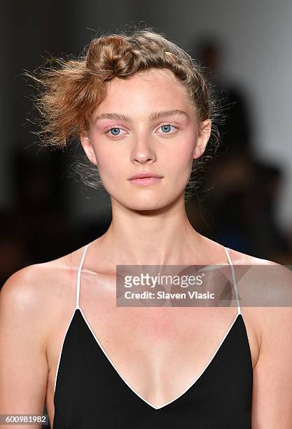 Model walks the runway at the Adam Selman fashion show during New York Fashion Week September 2016 at Milk Studios on September 8, 2016 in New York...