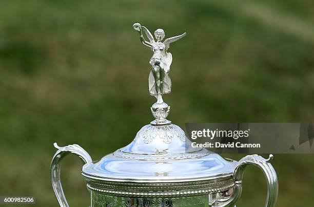 Detail image of the United States Open Golf Championship trophy during the USGA Media Day at Erin Hills Golf Course the venue for the 2017 US Open...