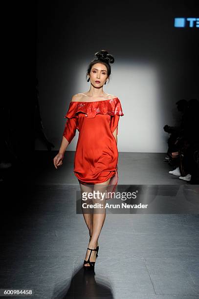 Model walks the runway for Terese Sydonna at the Harlem's Fashion Row fashion show during New York Fashion Week September 2016 at Pier 59 on Thursday...