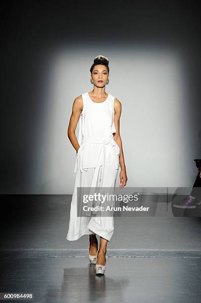 Model walks the runway for Terese Sydonna at the Harlem's Fashion Row fashion show during New York Fashion Week September 2016 at Pier 59 on Thursday...