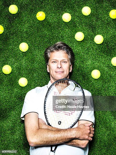 Tennis player and tv presenter Andrew Castle is photographed for the Daily Mail on June 9, 2016 in London, England.