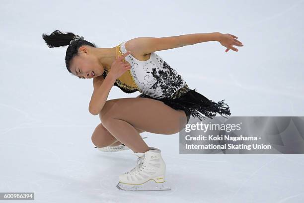 Kaori Sakamoto of Japan competes in the women's short program during the ISU Junior Grand Prix of Figure Skating - Yokohama on September 9, 2016 in...