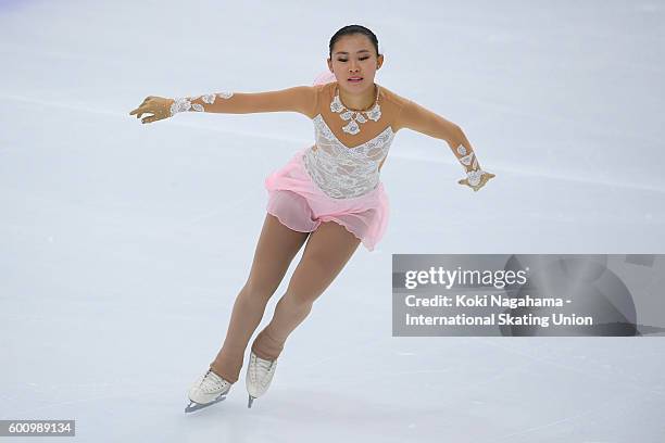 Anastassiya Khvan of Kazakhstan competes in the women's short program during the ISU Junior Grand Prix of Figure Skating - Yokohama on September 9,...