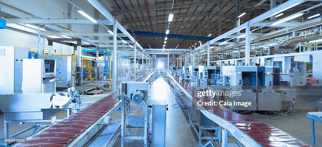 Conveyor belts and machinery in factory
