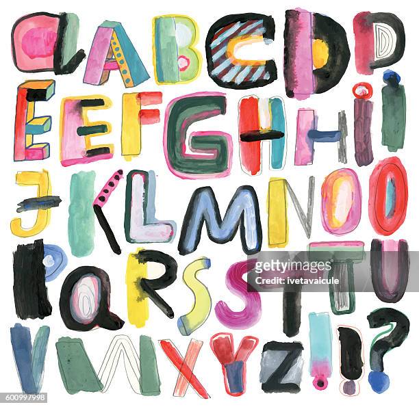 handbemalte alphabet isoliert auf weiß - buchstabe y stock-grafiken, -clipart, -cartoons und -symbole
