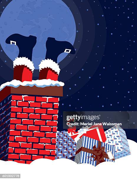 father christmas feet poking out of chimney - buckle stock illustrations