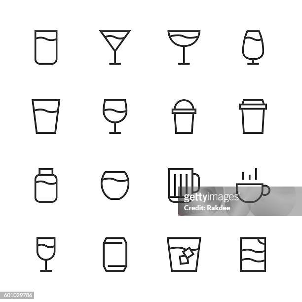 drink icon set 1 - line series - glasses stock illustrations
