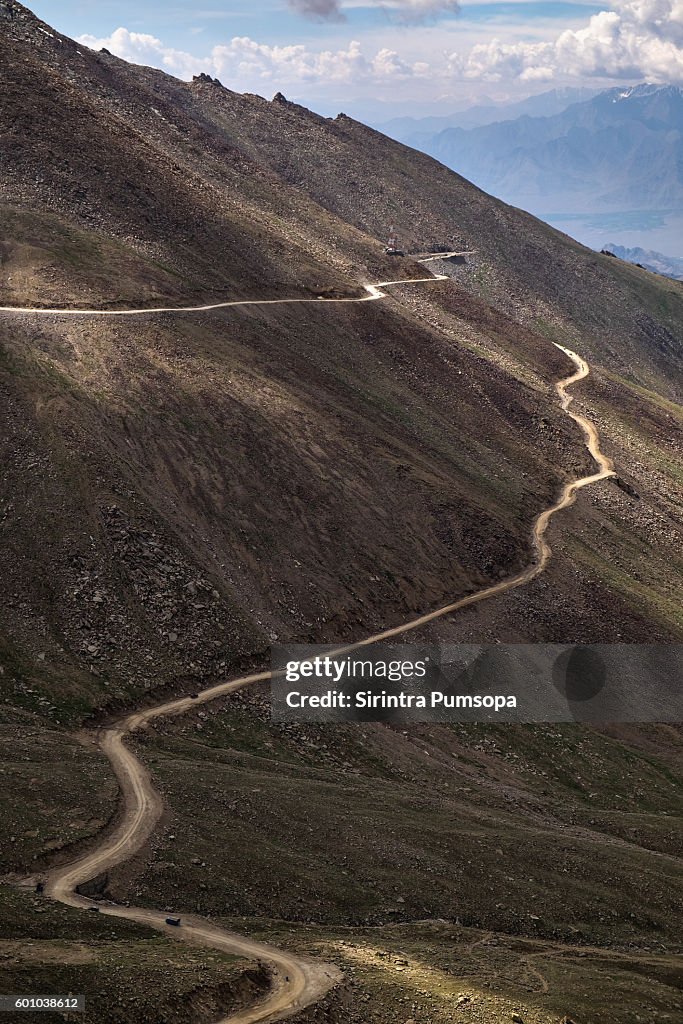 High-altitude road in the Himalayas, Leh Ladakh, Jammu and Kashmir, India
