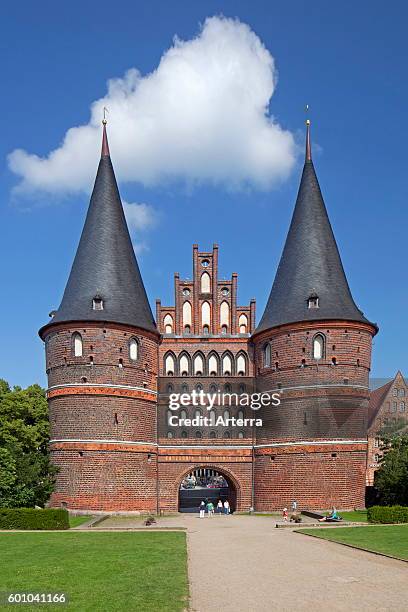 The Holsten Gate / Holstein Tor / Holstentor, a Brick Gothic city gate at the Hanseatic city of Lubeck, Schleswig-Holstein, Germany.