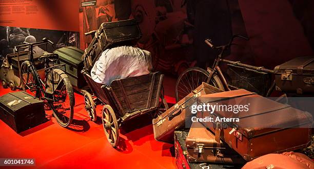 Belongings of fugitives / refugees fleeing from German occupation in the Bastogne War Museum devoted to the Second World War Two Battle of the Bulge...