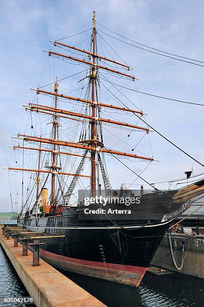 The Royal Research Ship Discovery famous by Robert Falcon Scott who explored Antarctica is now a museum at Discovery Point, Dundee, Scotland, UK.