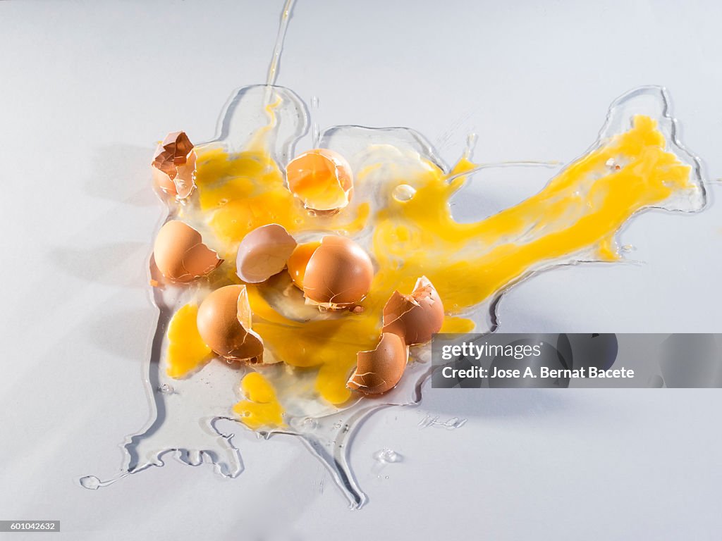 Exploding Egg Injury Complete Setting Of Eggs Broken By Impacts On A White Surface High-Res ...
