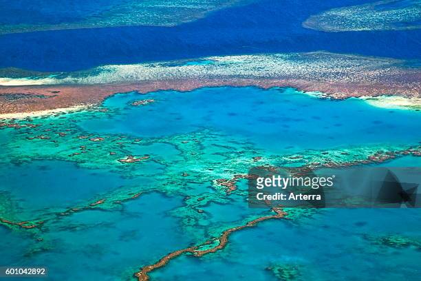 Aerial view of the Great Barrier Reef of the Whitsundays in the Coral sea, Queensland, Australia.