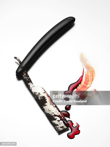 old cut throat razor and blood - straight razor stock pictures, royalty-free photos & images