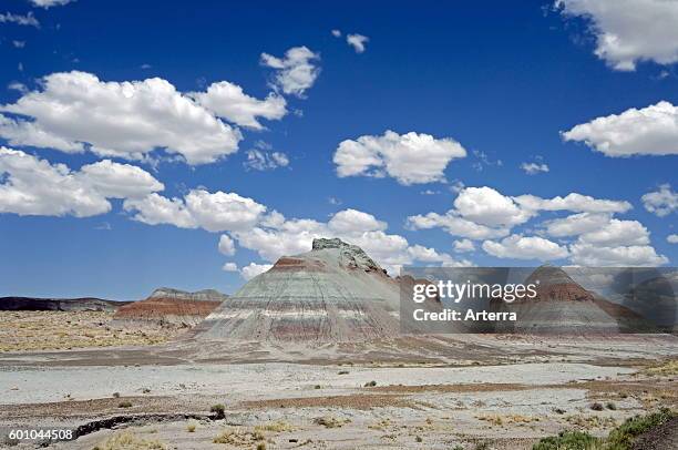 The Tepees or cones are structures with layers of blue, purple and gray created by iron, carbon, manganese and other minerals in a cone shaped...