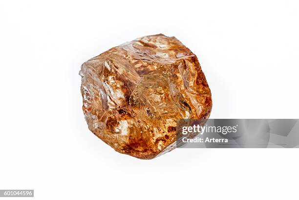 Citrine quartz specimen on white background.