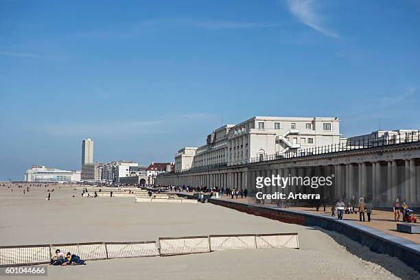 Beach, the Royal Galleries and the Thermae Palace Hotel, neoclassical arcade at Ostend, Belgium.