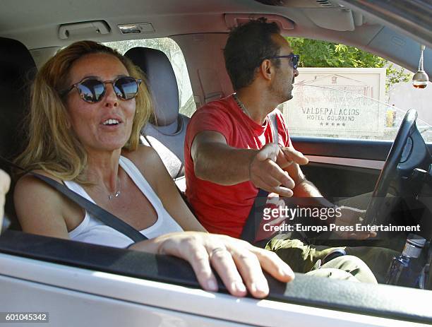 Rocio Carrasco and Fidel Albiac leave the hotel where they celebrated their wedding on September 8, 2016 in Toledo, Spain.