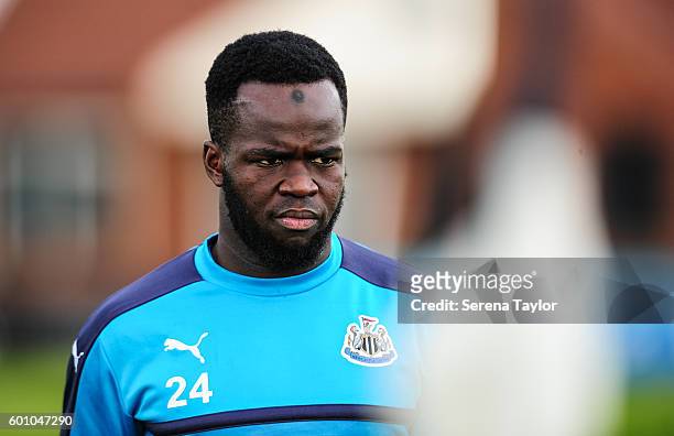 Cheick Tiote during the Newcastle United training session at The Newcastle United Training Centre on September 9 in Newcastle upon Tyne, England.