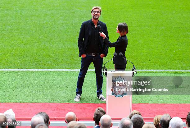 Liverpool manager Jurgen Klopp during the opening of the new stand and facilities at Anfield on September 9, 2016 in Liverpool, England.