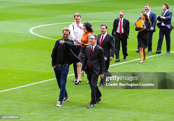 Liverpool's manager Jurgen Klopp and club owner John W Henry during the opening of the new stand and facilities at Anfield on September 9, 2016 in...