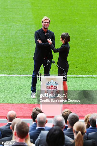 Liverpool manager Jurgen Klopp during the opening of the new stand and facilities at Anfield on September 9, 2016 in Liverpool, England.