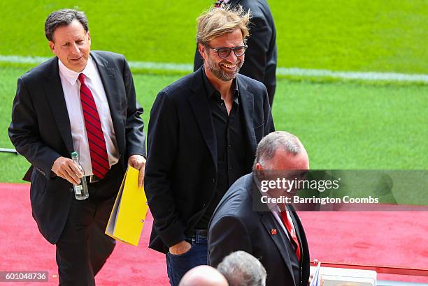 Liverpool manager Jurgen Klopp during the opening of the new stand and facilities at Anfield on September 9, 2016 in Liverpool, England.